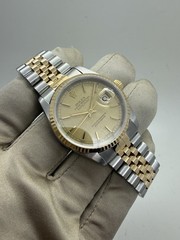1995 Rolex Datejust 36mm TT Steel 18k Gold Champagne Linen Dial Auto Watch 16233