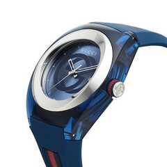 Gucci Interlocking G Watch Rubber Strap Blue Dial Date Men From Japan