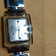 Swatch Irony Quartz Analog Watch, Silver Dial, Clear Case, SS Bracelet, WR 30M