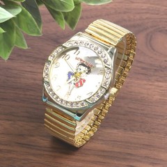 Betty Boop Women’s Gold Finish Analog Wristwatch stretch band