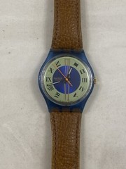 Vintage Quartz Swatch Transparent Back With Leather Strap