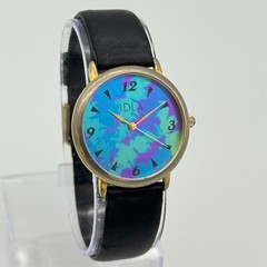Women’s ID TITANIUM Gold Tone Watch, Multicolor Acid Dial, Black Leather, 32mm