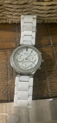DKNY Ceramic Women’s White Ceramic Bracelet Watch, Gem-Set Bezel, Date