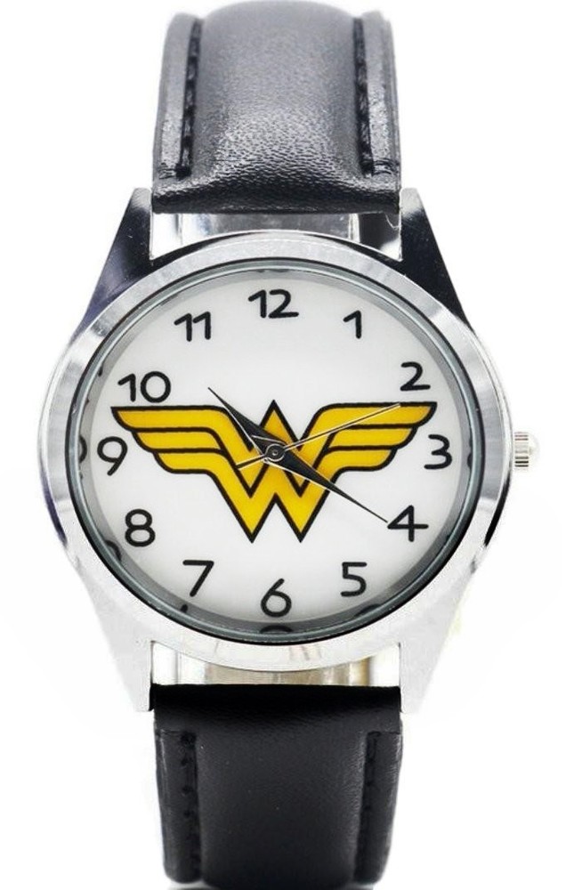 Wonder Woman Shield Logo Black Leather Band Timepiece