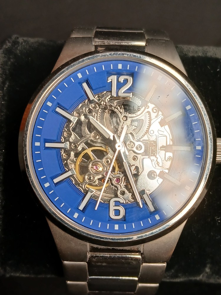 CARAVELLE NEW YORK ROYAL BLUE AUTOMATIC WATCH SKELETON DIAL 43mm