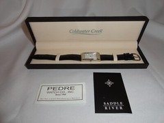 CROC TANK WATCH Coldwater Creek Black Leather Band Orig Box New Battery WORKING