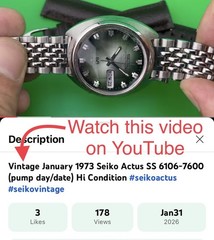 SERVICED Vintage 1973 Seiko 5 Actus SS 6106-7600 Beads Of Rice Arrowhead Markers
