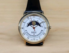 Exactly Moon Phase Swiss Made Quartz Watch Date White Dial Black Leather