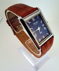 Blue Dial with Brown Leather Strap 33mm Super Slim Tank Watch