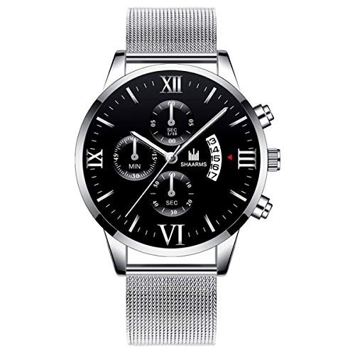 Shaarms Mens Business Casual Calendar Quartz Wrist Watch On Silver Metal Buckle