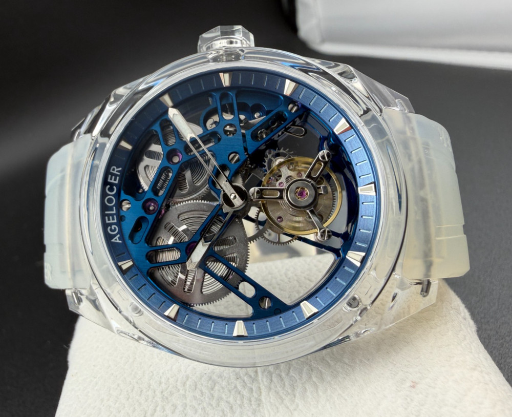 AGELOCER Crystal Tourbillon Watch Rare Blue Skeleton