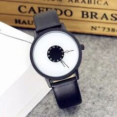 Unisex Analog Minimalist Unique Dial Watch Quartz with Black Faux Leather Band
