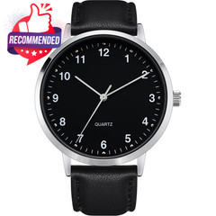 Mens Black Large Dial Arabic Numerals Black Belt Modern Classic Men’s Watch