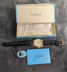 Stauer Metropolitan #17961 Japan Movt Genuine Black Leather NIB Blue Hands