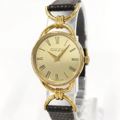 Used GUCCI Round Women’s Watch Quartz GP Leather Gold Dial 6000.2.L