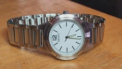 1992 Seiko Mens 3 Hand Mvmt Silver Tone Case & Bracelet White Dial