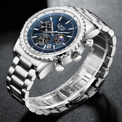 Luxury Men Watch Quartz Date Moonphase Luminous 3ATM Waterproof Man Wristwatch