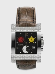 *RARE* Pippo Perez Lucky Time Chronograph Diamond Quartz Watch w/ Brown Strap