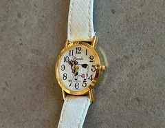 Xanadu Quartz Cow Novelty Watch White Leather Strap Gold Tone Case