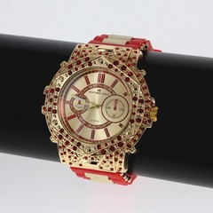 Montres Carlo Men’s Hip Hop rapper Red Stones Gold Finish Clubbing Luxury Watch