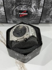 Casio GA-2100 G-Shock Watch – Sandblasted Silver Frosted Mod – Black Dial