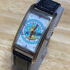 VTG LA Gear Lady Curved Rectangle Silver Leather Analog Quartz Watch~New Battery