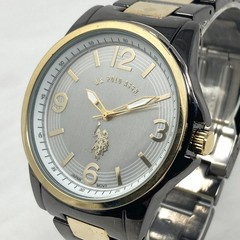 US Polo Assn Watch Men 43mm Black Gold Two Tone New Battery 8.25″