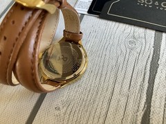 SO & CO New York, Quartz Leather Double Wrap Strap Gold & Brown NEW In Box