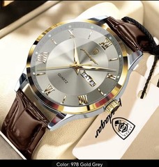 Men’s Leather Quartz Watch Waterproof Luminous Date Week Business Original