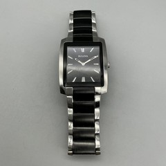 Bulova Mens Watch 35mm Black Dial Rectangular Stainless 98A117 New Battery 8.75″