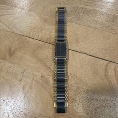 Seiko Pulsar Tank Watch Men 23mm Black Dial Black & Gold Tone V250-5390 Not Runn