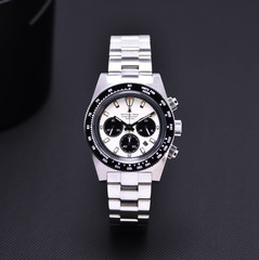 TACTICAL FROG VS75B Solar Power Quartz Chronograph Watch Paul Newman Panda 41mm