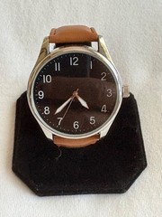 FMD Silver Tone Quartz Analog Men’s Watch FMDJO124 Brown Strap New Battery #144