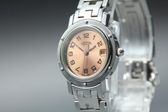 HERMES Clipper CL4.210 24mm Pink Date Sunray Ladies Watch Vtg 2001 Near MINT