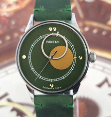 Vintage Watch USSR RAKETA Copernik 2609.HA Green Dial Wristwatch Copernic Space