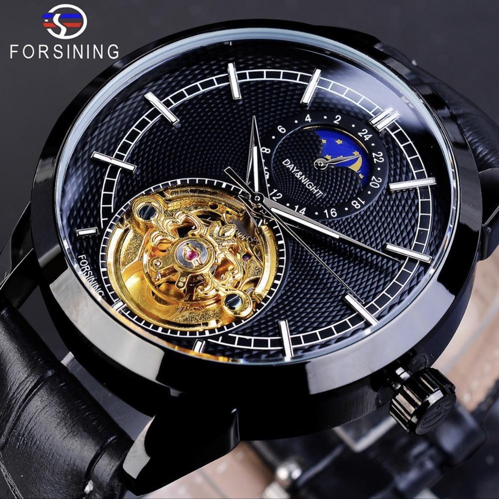 ⌚￼ Forsining Men’s Automatic Water Proof Moon Dial Luxury Business Watch