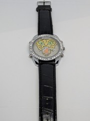 Mens Used Stainless Steel Back Water Resistant Tiger CZ Watch. W/ Dead Battery