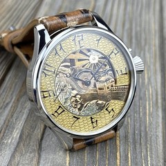 Skeleton Watch Hand Engraved & Vintage Swiss Pocket Watch Movement China, 48mm
