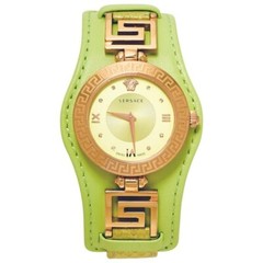 Versace Women’s VLA070014 V-SIGNATURE Diamond Gold IP Yellow-Lime Leather Watch