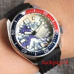 Tandorio 37MM Wave Dial Japan 3.8 NH35A Automatic Mens Wristwatch Green Luminous