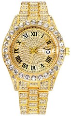 Luxury Iced-Out Hip Hop Watches for Men – Bling Diamond Quartz with Date Display