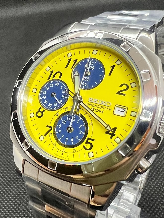 SEIKO SND409 Chronograph Yellow × Navy Stainless Steel Quartz Watch Men’s