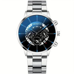 Fashion Mens Black Blue Stainless Steel Quartz Watch Sport Business Wristwatch