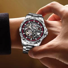 GLENAW Steampunk Skeleton Men’s Watch Ring Luxury Automatic Mechanical Watches