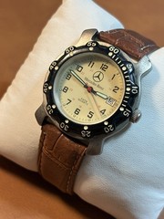 Vintage Mercedes Benz Men Field Watch Beige Dial,37mm,Rotating Beze,Date