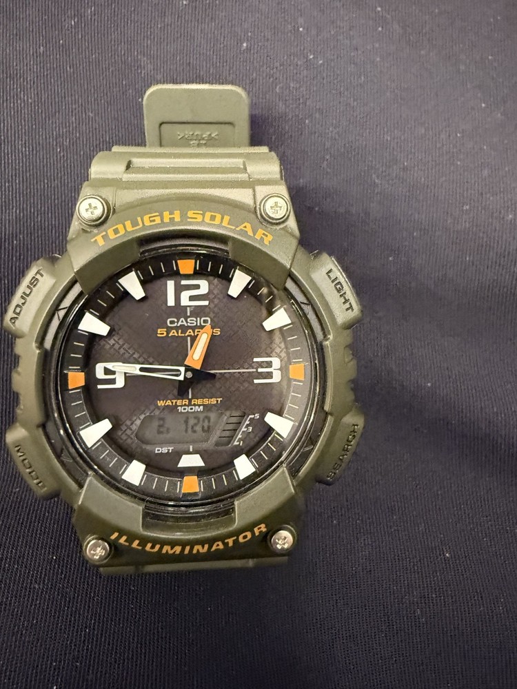 Casio AQS810W-3AV, Solar Illuminator Watch, Green Resin, 100 Meter, 5 Alarms