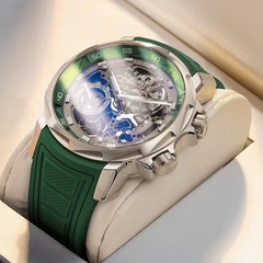 FM511 GREEN Men’s Automatic Skeleton Watch, Luxury Sapphire Crystal Glass Blu…