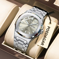 42MM POEDAGAR Men’s Quartz Luxury Watch 30M Waterproof Stainless Luminous NEW