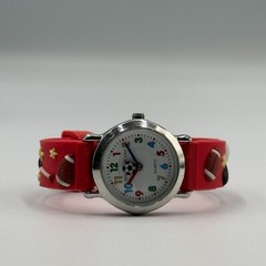 Sports Theme Boys Watch Silver Tone Red Buckle Band New Battery 14.5″