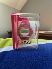 FYZZ branded digital watch with a translucent pink jelly band.